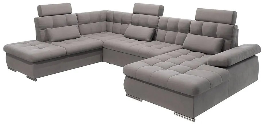 Сив разтегателен ъглов диван с място за съхранение (ляв ъгъл/U форма) Merkur – Ropez