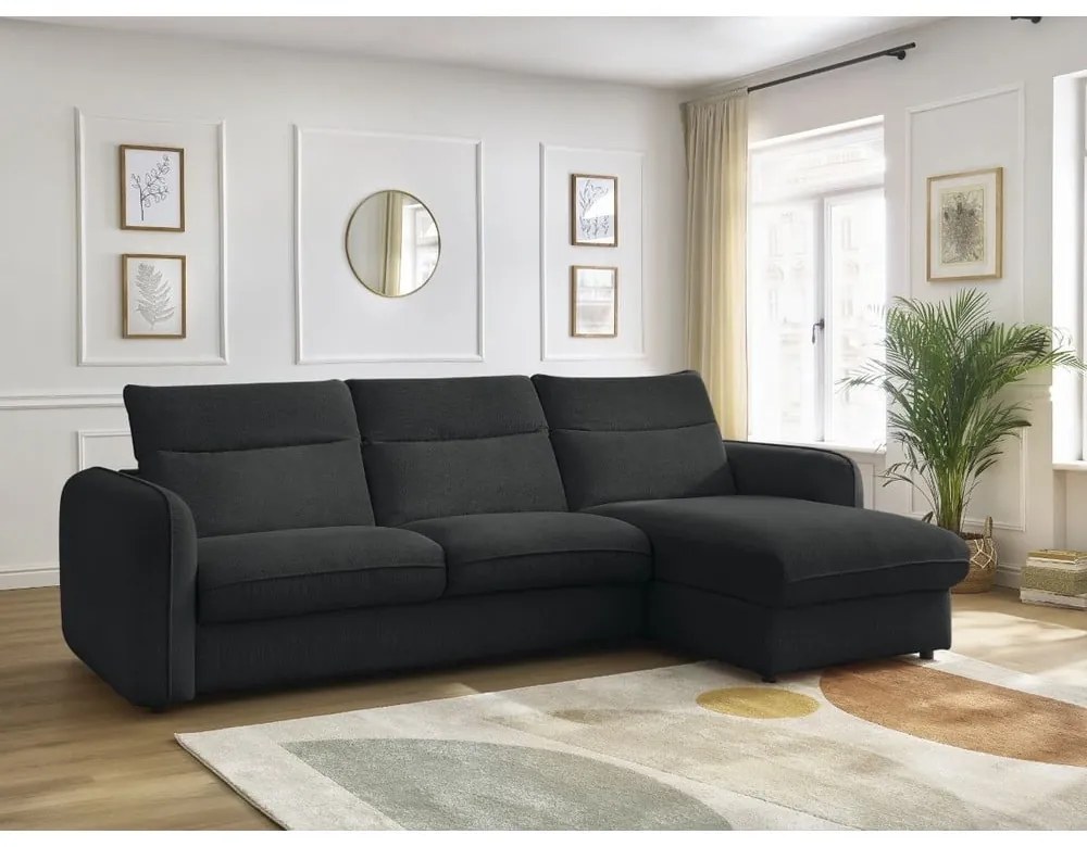 Черен разтегателен ъглов диван (променлив) Achille – Bobochic Paris