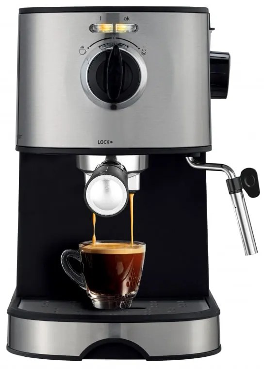 Еспресо машина Voltz V51171D, Ширина 16 см., 20 bar, 850W, 2 цедки, Черен/инокс