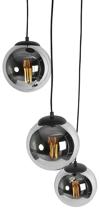 Интелигентен висящ аплик черен с димно стъкло 3-светлина с WiFi ST64 - Pallon