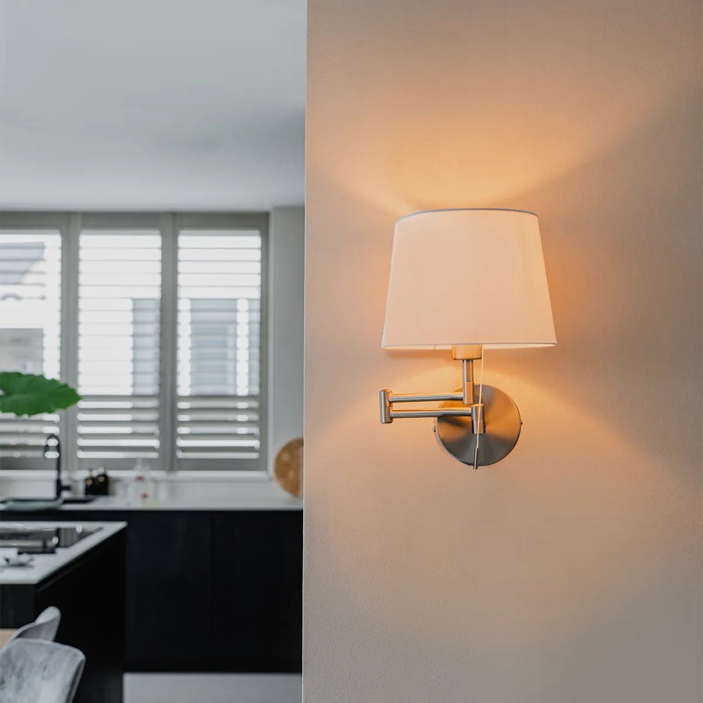 Стенна лампа от стомана с бял абажур и регулируема ръка - Ladas Deluxe