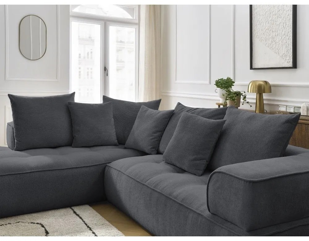 Тъмносив шенилов ъглов диван (ляв ъгъл/L форма) Whesley – Bobochic Paris