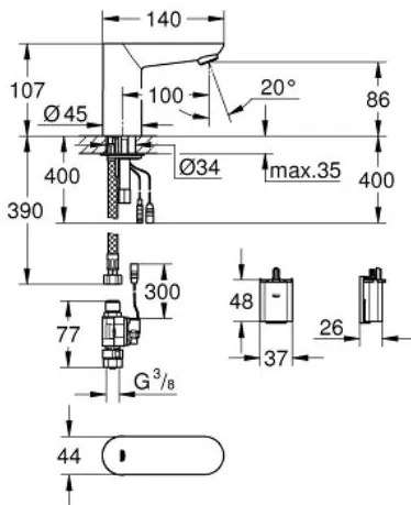 Електронен кран за мивка Grohe Bau Cosmopolitan E II