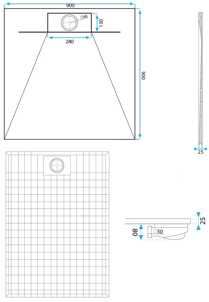 Корито за душ кабина Rea Bazalt White 90x90