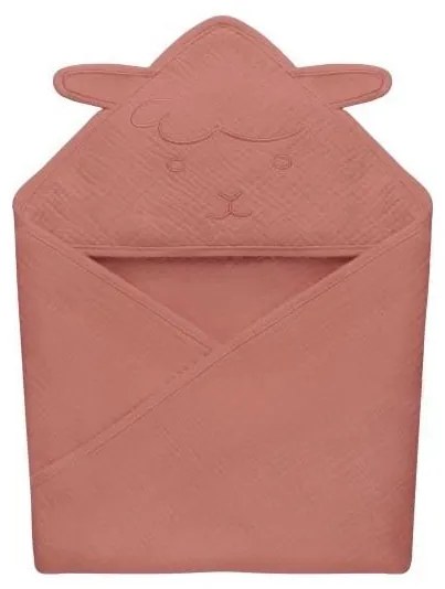 Lionelo - Детска муселинова хавлия с качулка в цвят червен корал