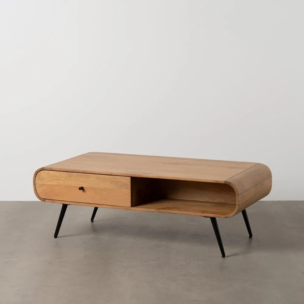 Масичка за кафе от масив от минди в естествен цвят 60x120 cm Mahón – Ixia