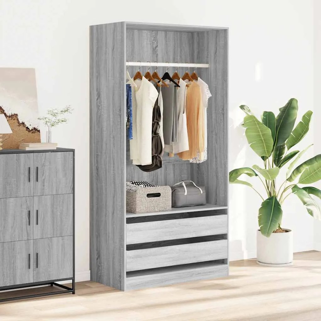 815346 vidaXL Гардероб, сив сонома, 100x50x200 см, инженерно дърво