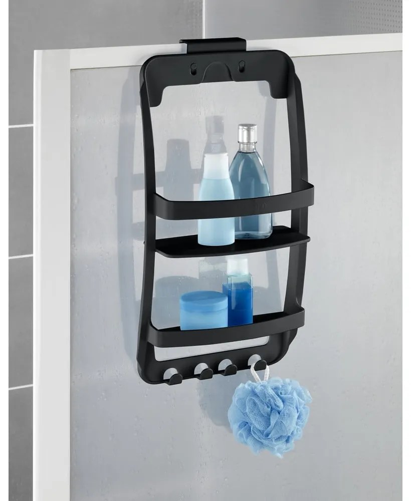 Черен висящ пластмасов рафт за баня без пробиване Universal – Wenko