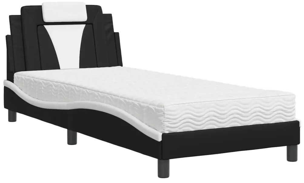 3208773 vidaXL Легло Viana без матрак, черно и бяло, 90x200 см, изкуствена кожа