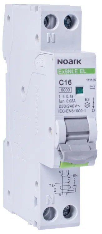 Noark Ex9NLE Авт. прекъсвач + ДТЗ 1P+N (1M) 25A 30mA крива B 6kA клас А - 111164