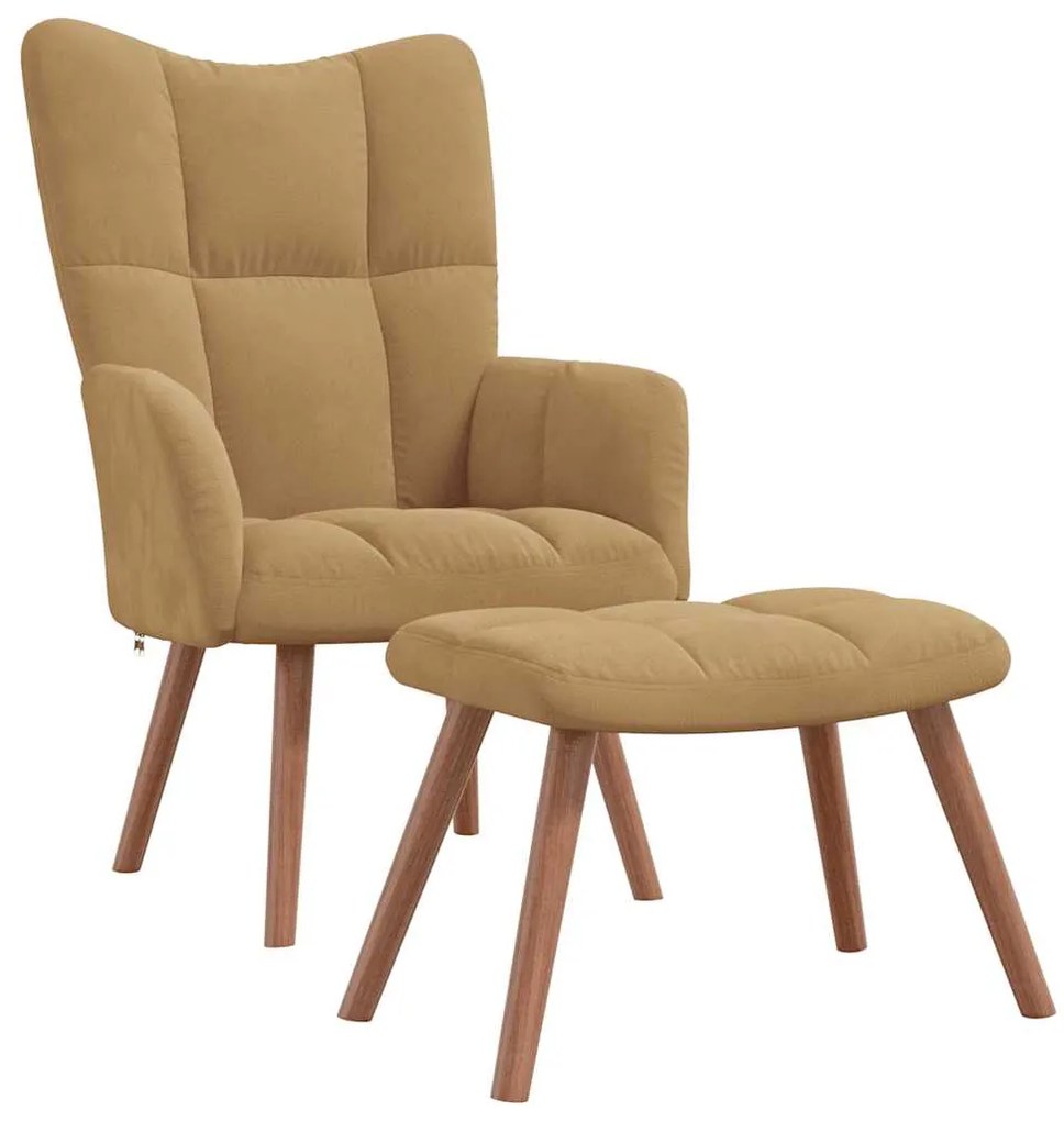 328070 vidaXL Релакс стол с табуретка, кафяв, кадифе