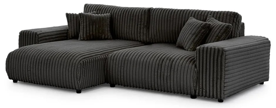 Тъмносив разтегателен ъглов диван от рипсено кадифе с място за съхранение (ляв ъгъл) Sarina – Ropez