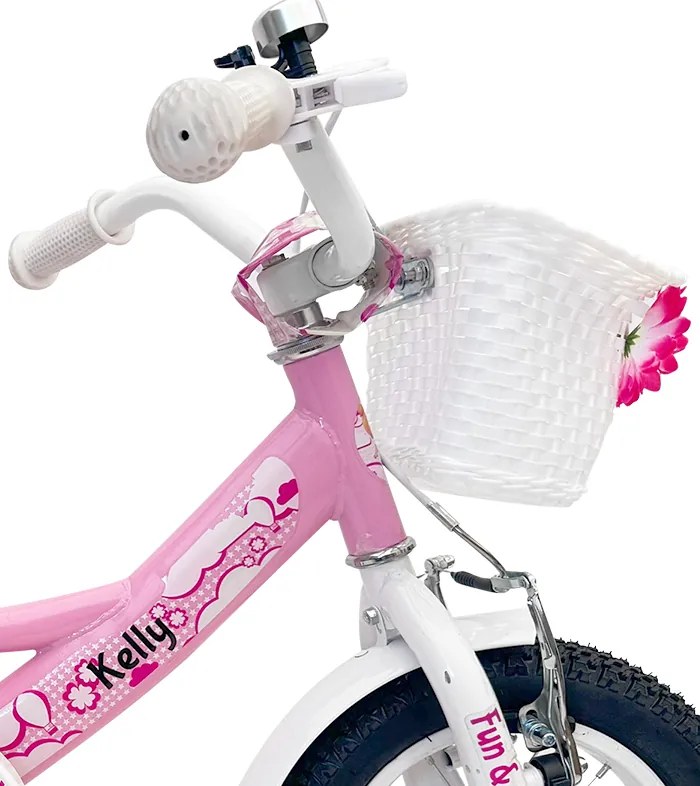 Детски велосипед с помощни колела, водеща щанга, кошница и звънец 12 – за деца на възраст от 2,5 до 4 години