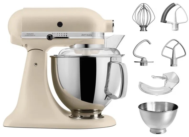 Планетарен миксер KitchenAid Artisan Elegance 5KSM175PSEFL, 300 W, 4.8 л, Direct drive, 10 скорости, Бежов
