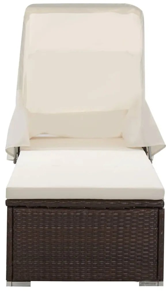 317114 vidaXL Шезлонг с шалте и навес, кафяв полиратан