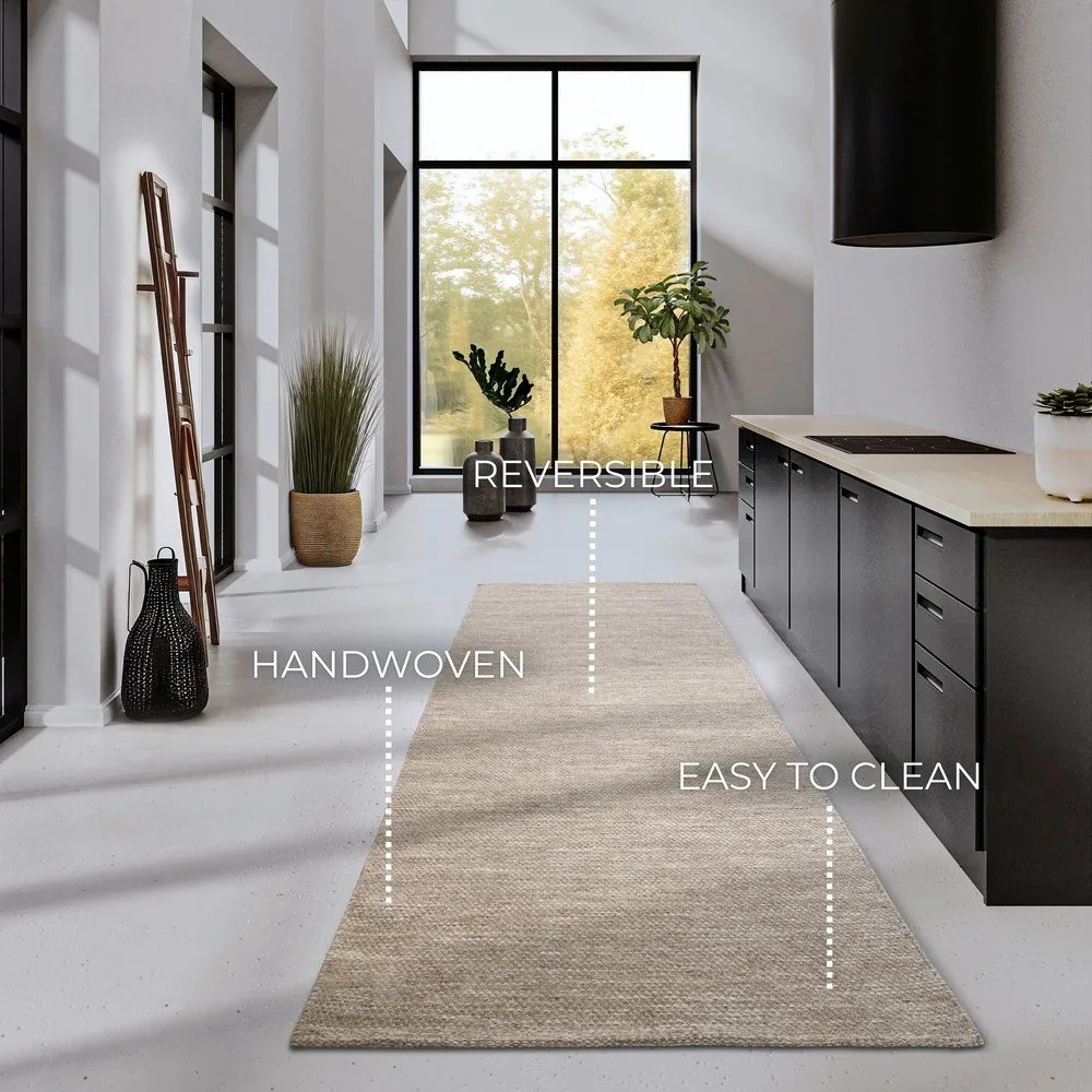 Бежова ръчно изработена пътека със смес от вълна 80x200 cm Pradesh Linen White – Elle Decoration