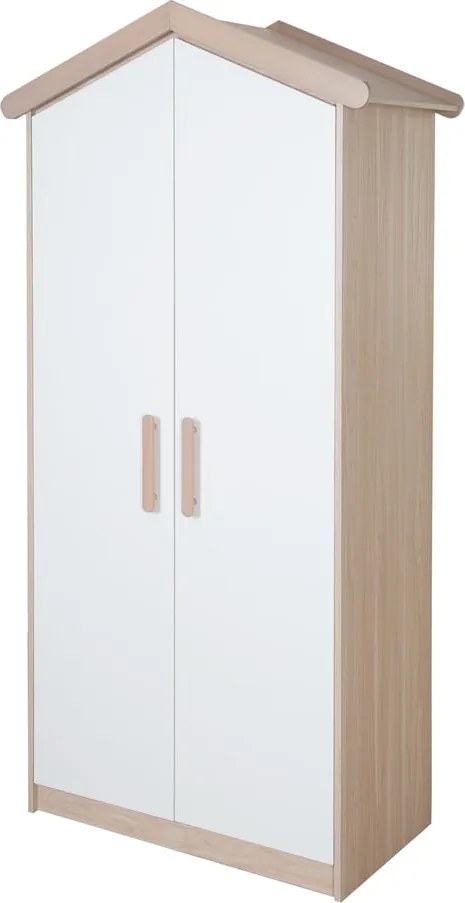 Детски гардероб в дъбов декор в бял и естествен цвят 96x190x50 cm Cabane – Roba
