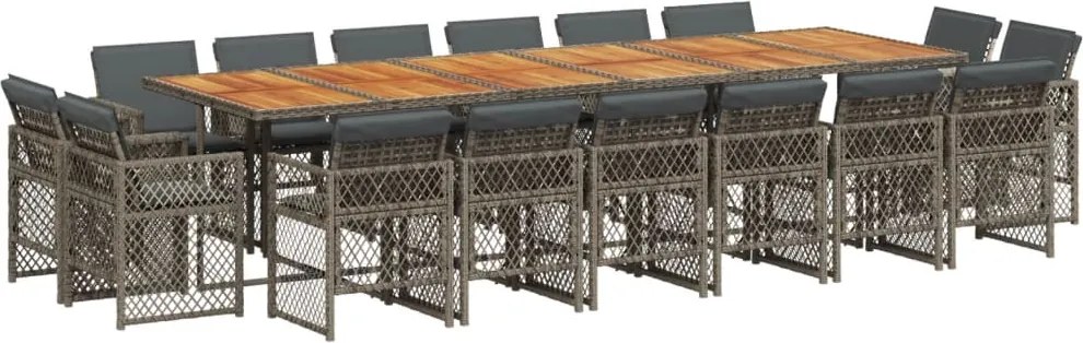 3210890 vidaXL Градински комплект с възглавници 17 части полиратан сив