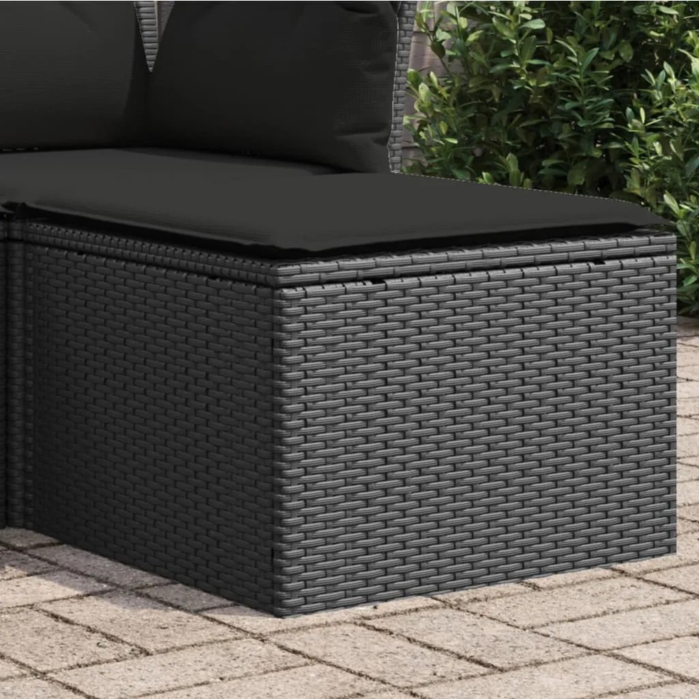 365966 vidaXL Градинска табуретка с възглавница черна 55x55x37 см полиратан