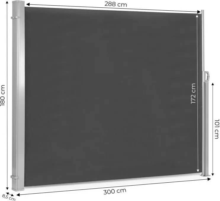 Странична антрацитна тента за тераса и балкон - прибираща се ролетна щора, ветрозащитна и слънцезащитна мрежа Šírka: 350 cm | Dĺžka: 200 cm