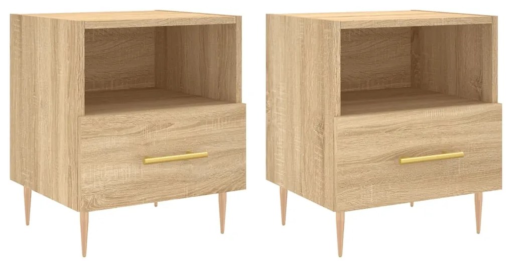 827411 vidaXL Нощни шкафчета 2 бр дъб сонома 40x35x47,5 см инженерно дърво