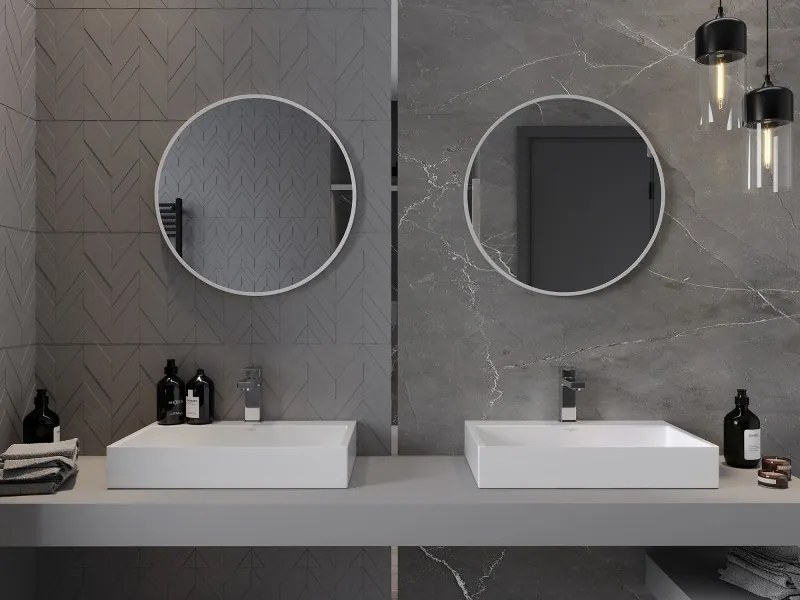 Mexen Loft кръгло огледало за баня 60 см, бяла рамка - 9850-060-060-000-20