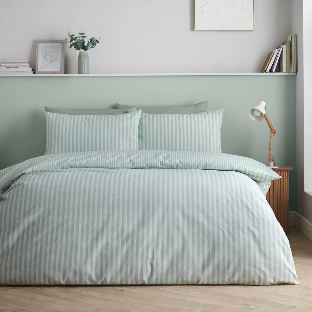 Зелено двойно 3 части спално бельо 200x200 cm Epping Textured Stripe – Catherine Lansfield