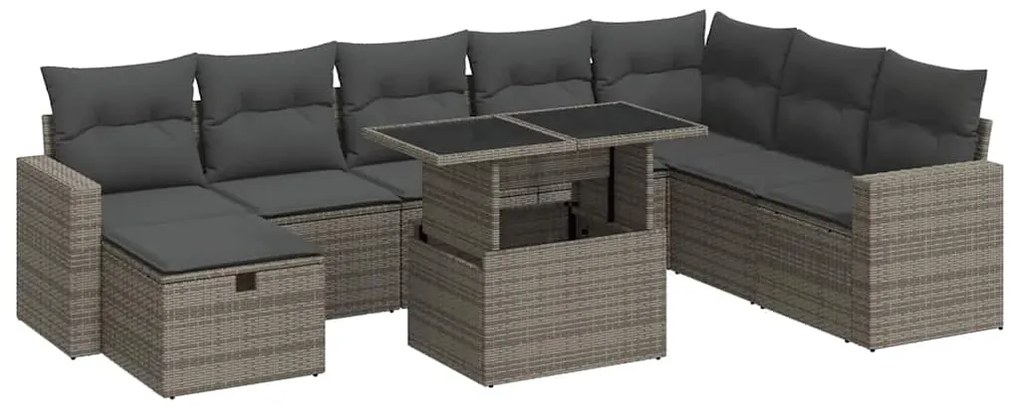 3327840 vidaXL Градински комплект диван с възглавници 9 части сив полиратан