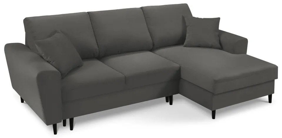Тъмносив разтегателен ъглов диван с място за съхранение от рипсено кадифе (десен ъгъл) Kyoto – Cosmopolitan Design