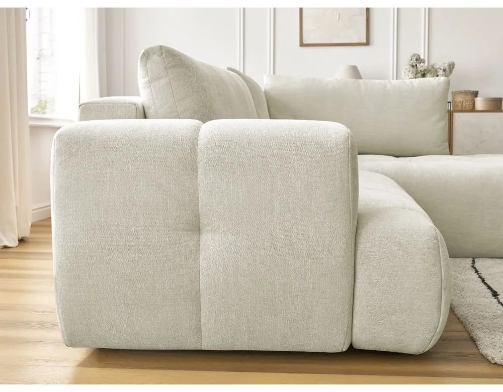 Бежов сгъваем/с място за съхранение ъглов диван (десен ъгъл/L форма) Fuji – Bobochic Paris