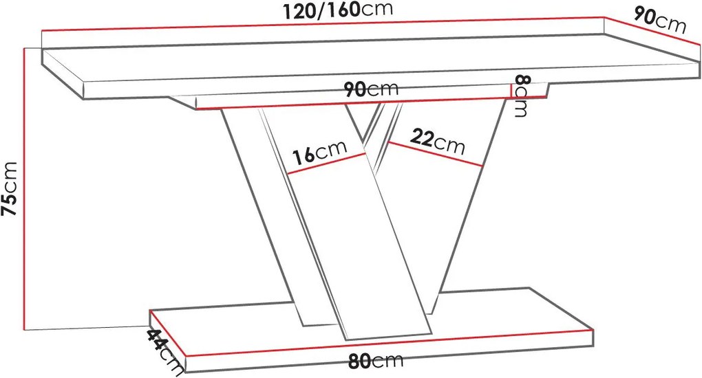 Маса Viney разтегателен -Черен гланц – concrete