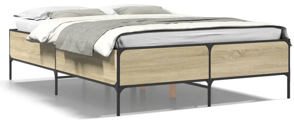 3279808 vidaXL Рамка за легло, дъб сонома, 140x190 см, инженерно дърво и метал