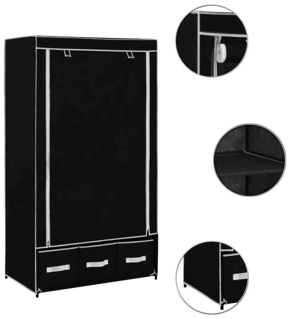 282457 vidaXL Гардероб, черен, 87x49x159 см, текстил