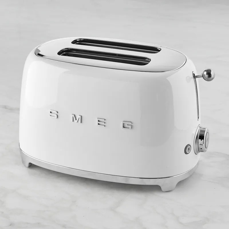 Тостер за хляб SMEG 50's Style TSF01WHEU, 950W, 2 филии, 6 нива, Тавичка за трохи, Вграден кабел, Неръждаема стомана, Бял