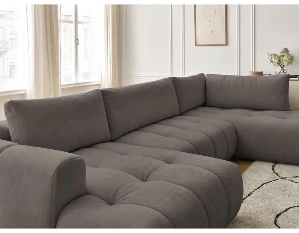 Кафяво-сив сгъваем/с място за съхранение ъглов диван (десен ъгъл/U форма) Fuji – Bobochic Paris