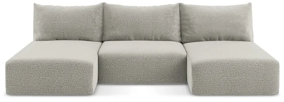 Светлосив разтегателен ъглов диван с място за съхранение Kalena – Makamii