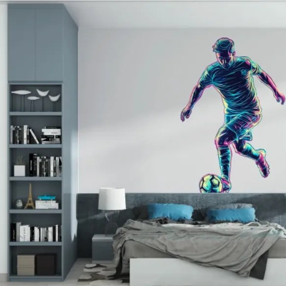 Модерен стикер за стена за детска и тийнейджърска стая - неонов футболист Šírka: 92 cm | Dĺžka: 142 cm