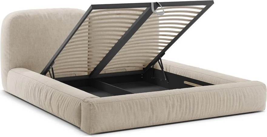 Бежово тапицирано двойно легло с място за съхранение и включена подматрачна рамка 180x200 cm Martina – Micadoni