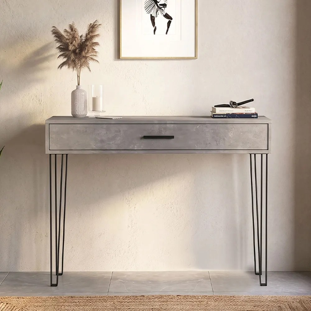 Конзолна маса Rochel TopMebel от меламин в цвят бетон сив 120x35x89,8cm.