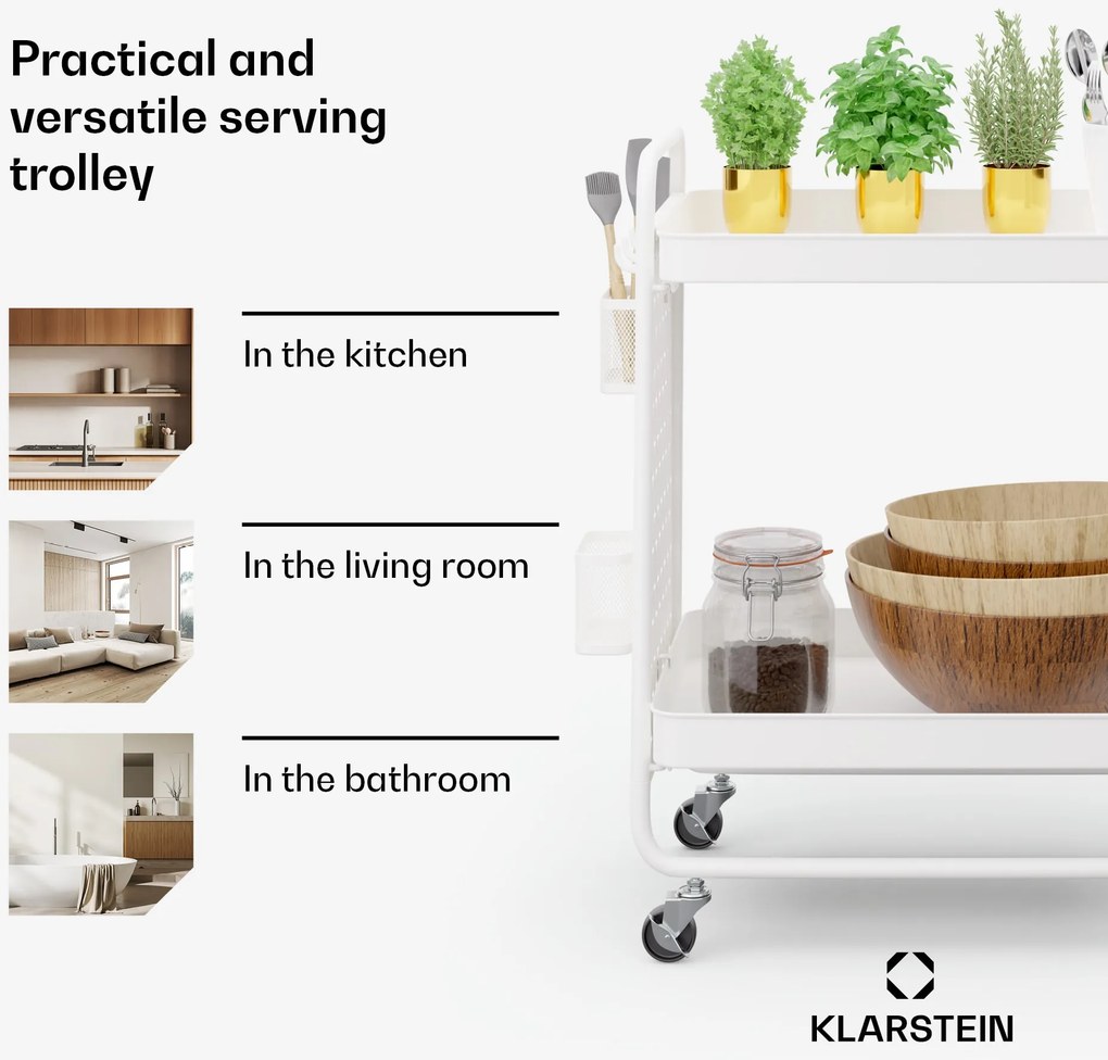 Klarstein Chibi , количка за сервиране, 2 полици, метална, кошници, куки, мобилна