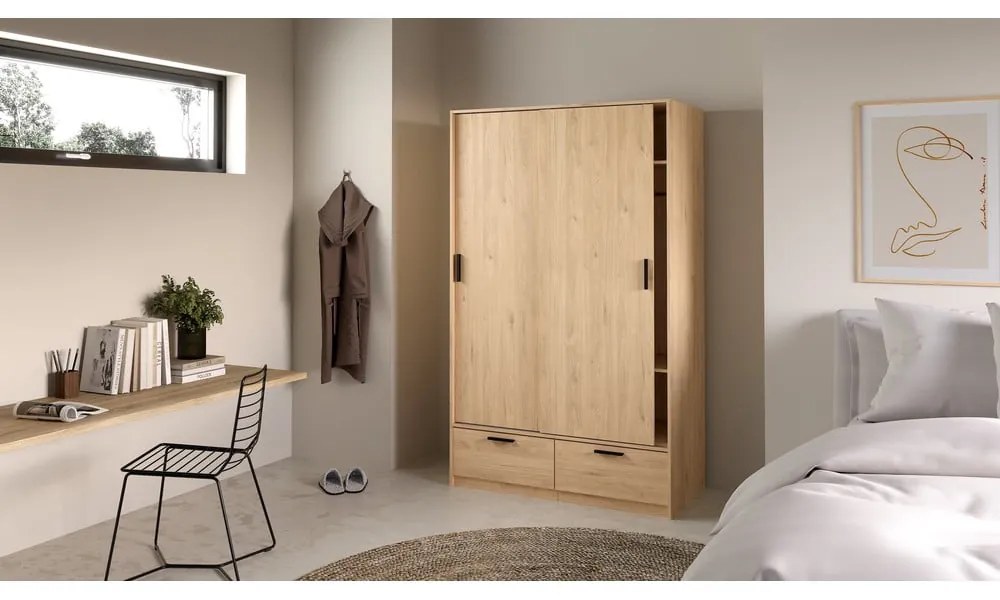 Гардероб в дъбов декор с плъзгащи се врати в естествен цвят 121x200 cm Line - Tvilum