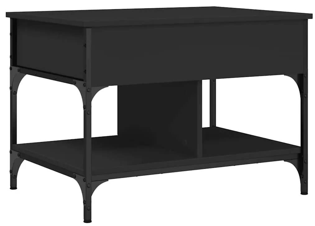 845361 vidaXL Кафе маса, черна, 70x50x50 см, инженерно дърво и метал