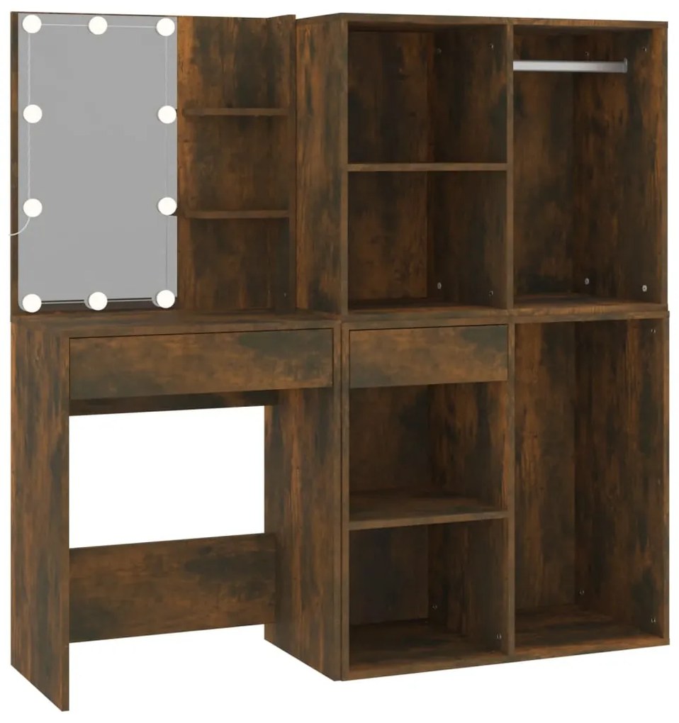 3120188 vidaXL LED тоалетка с шкафове, опушен дъб, инженерно дърво