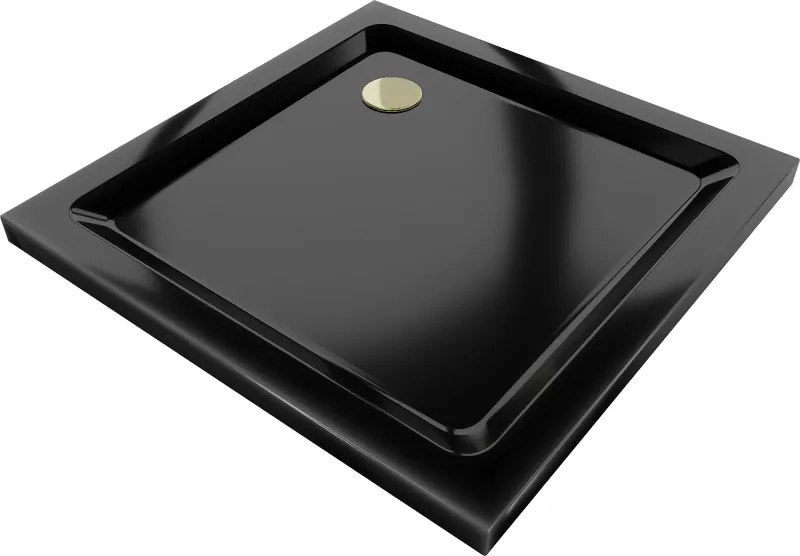 Mexen Flat квадратен плосък душов поддушник 80 x 80 см, черен, златен сифон