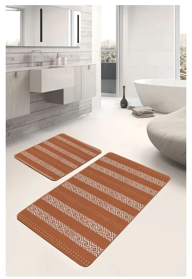 Кафяви кадифени килими за баня в комплект от 2 бр. 60x100 cm – Mila Home