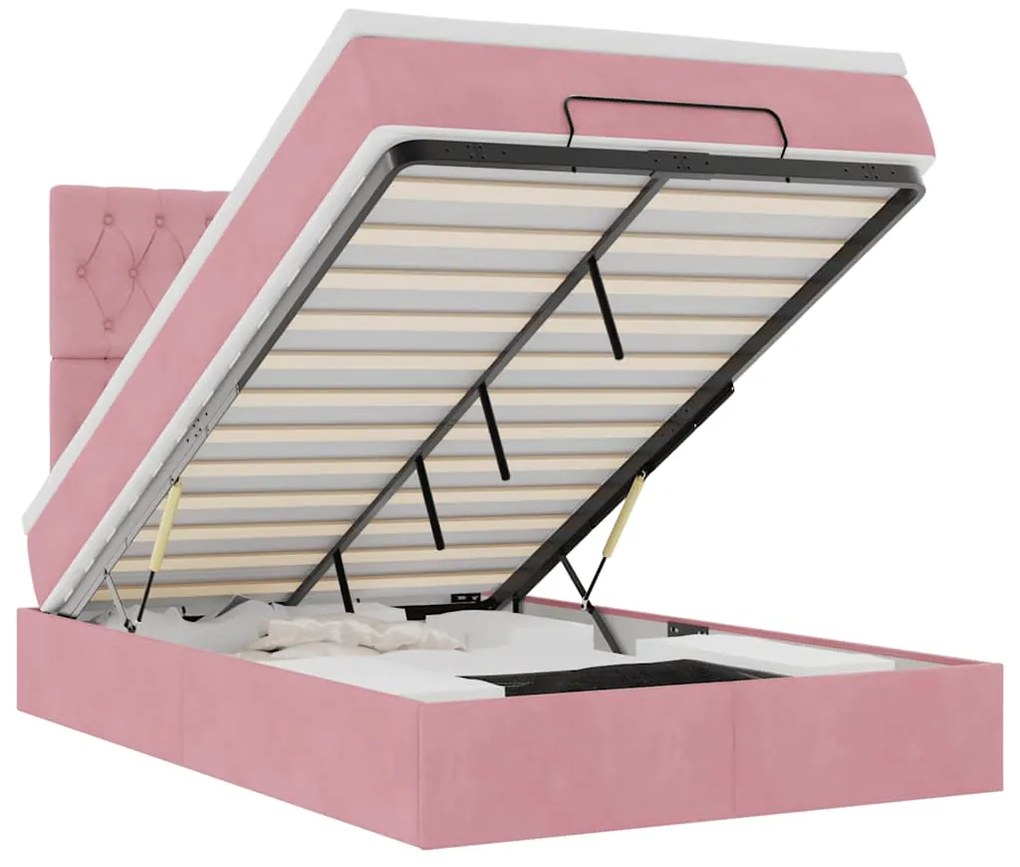 3314389 vidaXL Османска легло с матраци и LED, розово, 120x200 см, кадифе