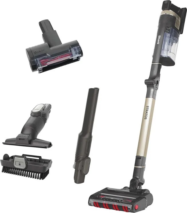 Вертикална прахосмукачка Shark Stratos True Pet Flexology IZ400EUT, 309W, 0.7L, Автономия 60 мин, Clean Sense IQ, Pet Pro, LED, Powerfins, Тъмносив/шампанско