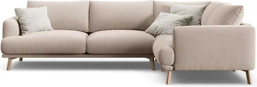 Бежов кадифен ъглов диван (десен ъгъл/L форма) Naomi – Micadoni