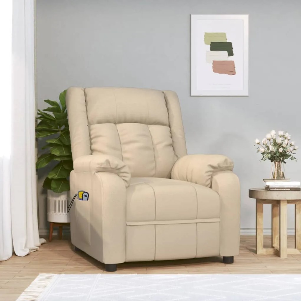 3143588 vidaXL Електрически масажен стол, кремав, текстил