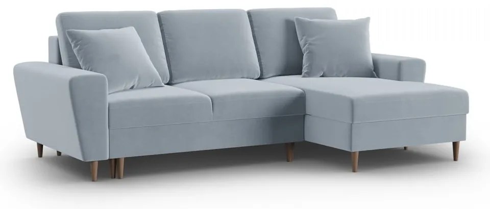 Светлосин кадифен разтегателен ъглов диван с място за съхранение (десен ъгъл) Kyoto – Cosmopolitan Design